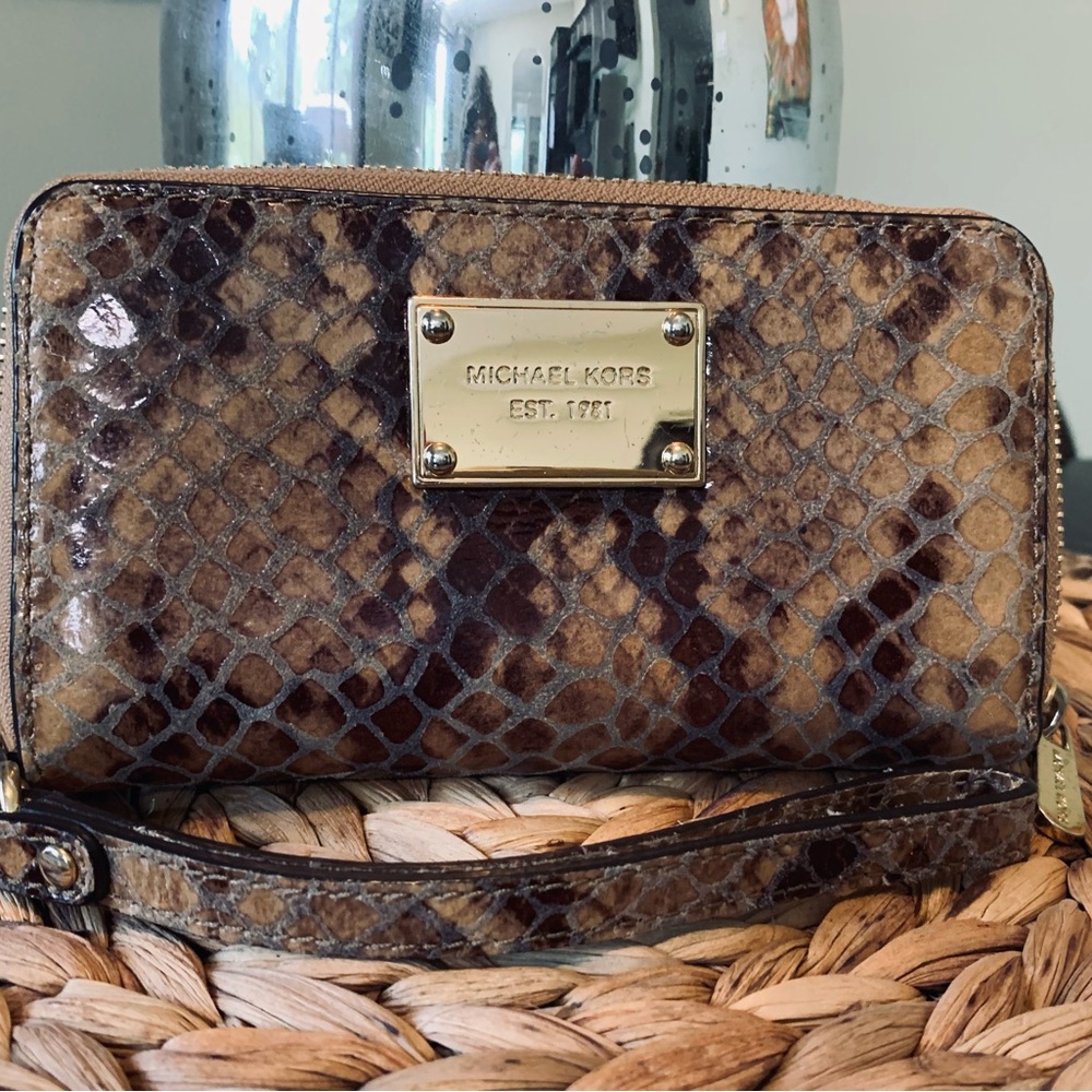 Michael Kors Brown Snake Print Wristlet